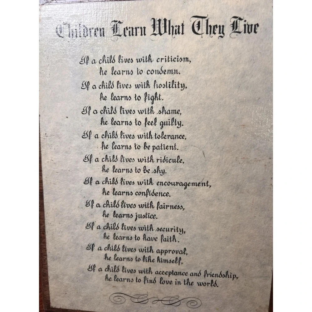 Vintage Handmade Wooden Wall Plaque MCM Dorothy Law Nolte 1954 Poem